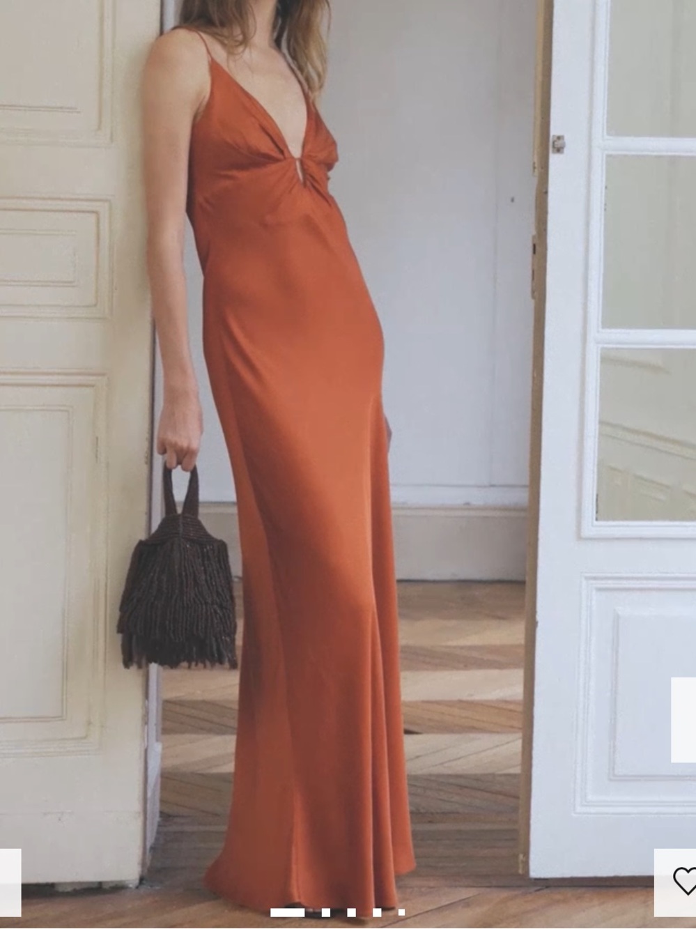 Mango Rust Orange Halter Maxi Dress SATIN DRESS WITH GATHERED V-NECKLINE 9090
